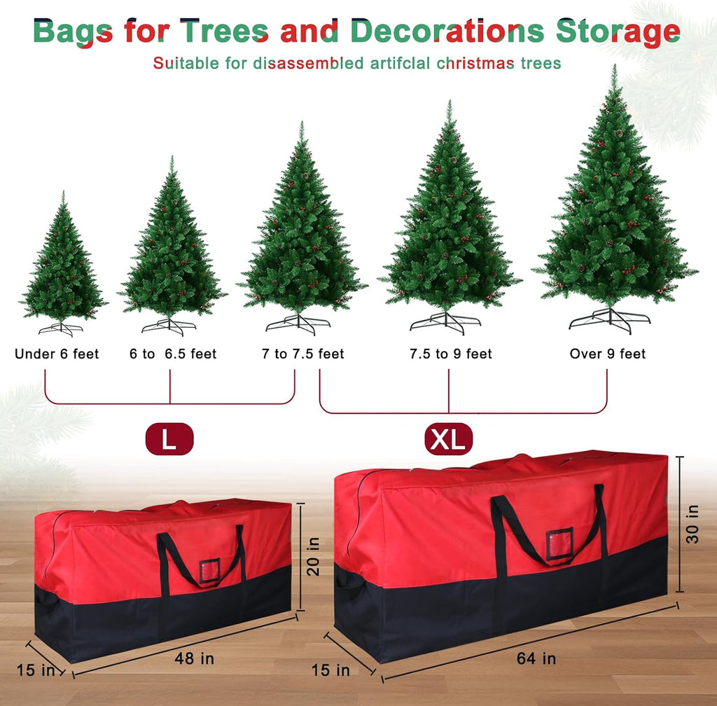 Christmas Tree Storage Bag, 7.5 ft, 600D Oxford, Black Red | Tree Bag, 600D Oxford Fabric, Waterproof Lining