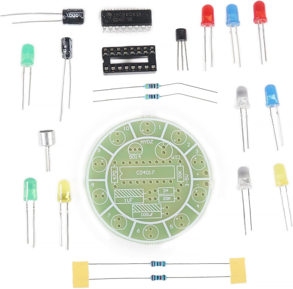 4PCS DIY CD4017 Colorful Voice Control Rotating LED Light Kit Practice Learning Electronics Training Board