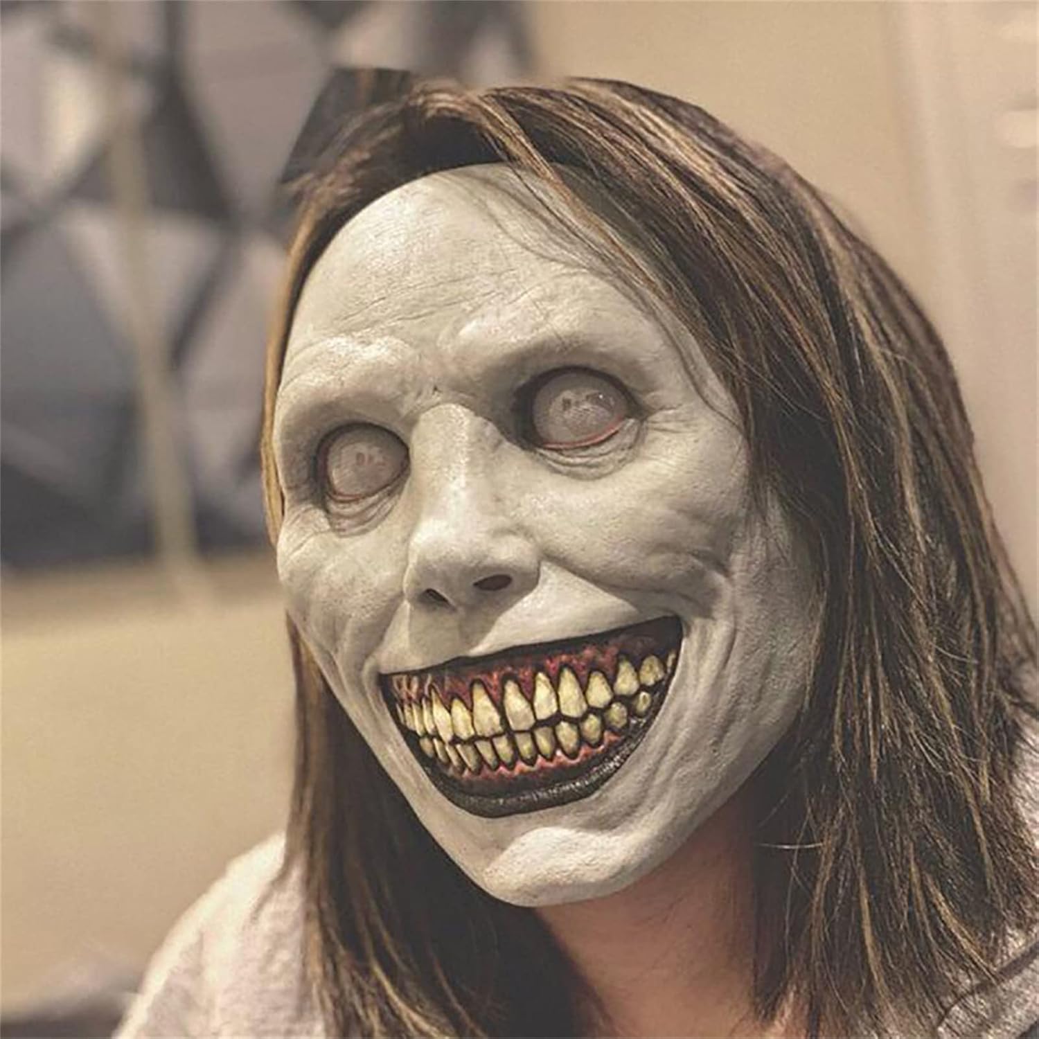 Scary Halloween Mask Smiling Demons Horror Scariest Creepy White Masks with Eye for Cosplay