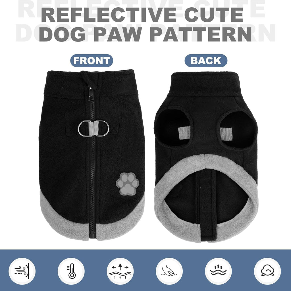 Dog Fleece Vest Sweater Zip Up Warm Pullover Step-in Dog Jacket with Dual D-Ring Leash, Winter Cold Weather