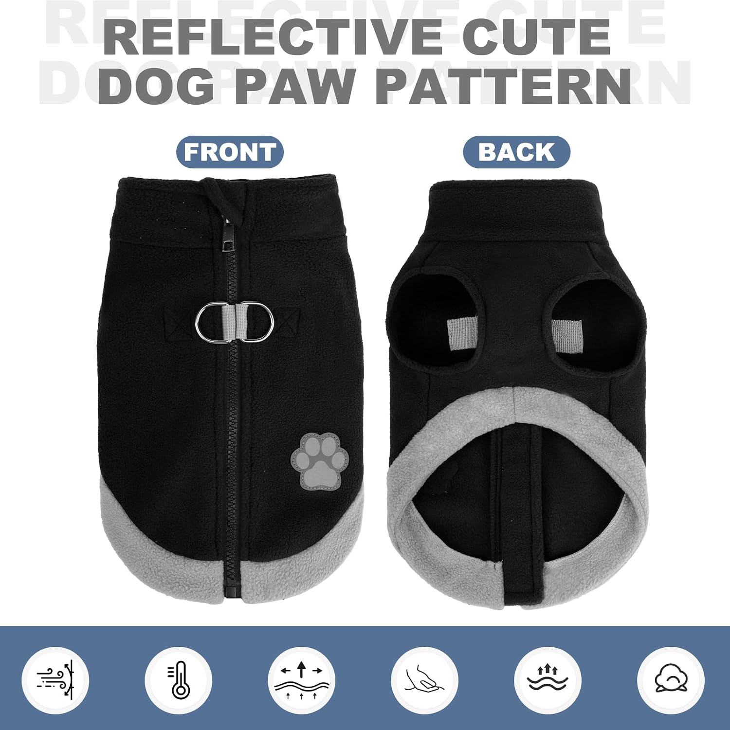 Dog Fleece Vest Sweater Zip Up Warm Pullover Step-in Dog Jacket with Dual D-Ring Leash, Winter Cold Weather