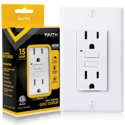 15A GFCI Outlet, ETL Listed, Non-Tamper-Resistant GFI Duplex Receptacle with LED Indicator, Self-Test Ground Fault
