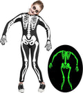 Halloween Kids Skeleton Costume, Unisex Glow in the Dark Skeleton Jumpsuit with Gloves for Boys, Girls