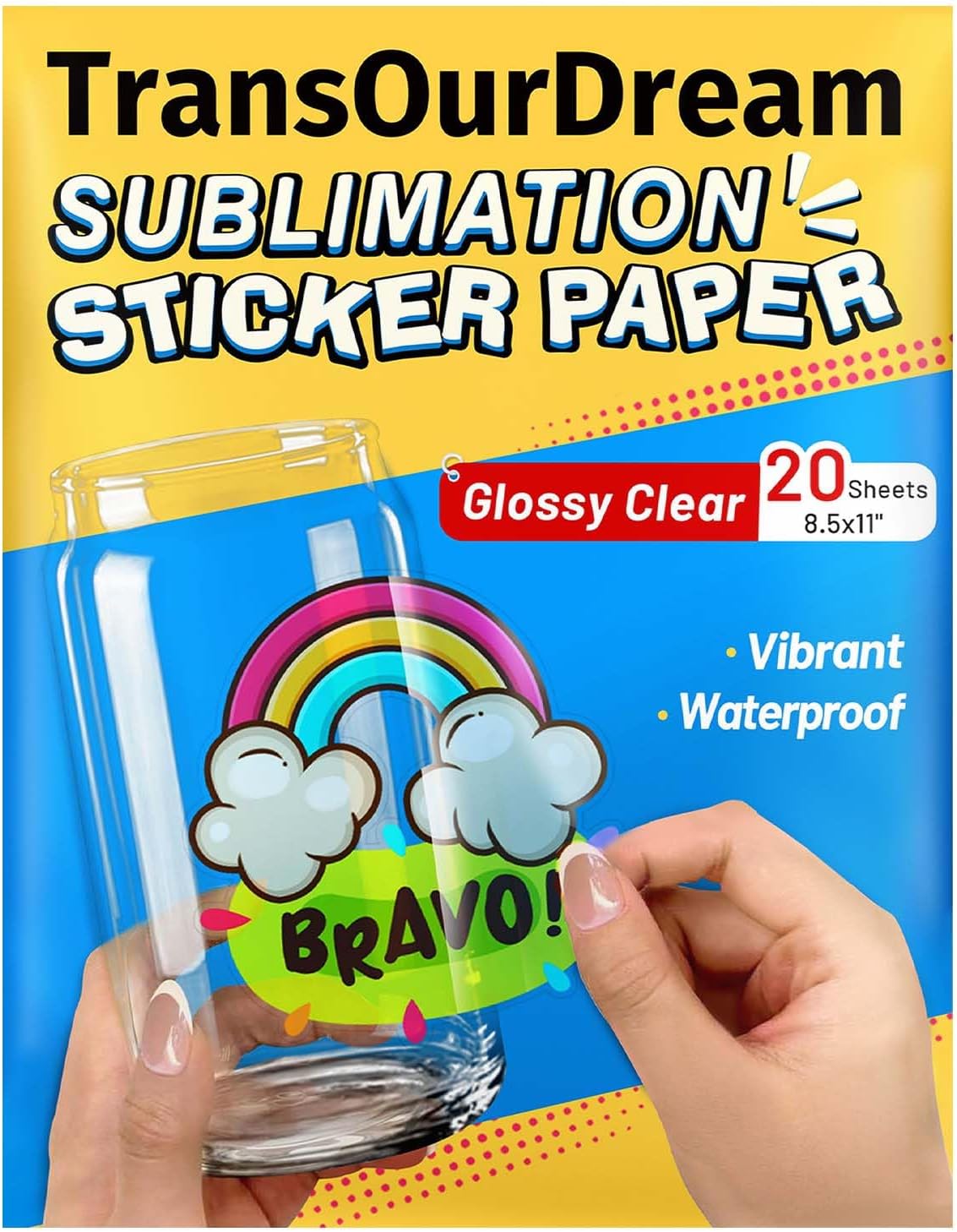 Sublimation Sticker Paper 8.5x11, Glossy Clear 20 Sheets | 100% Transparent, Glossy clear waterproof sticker paper