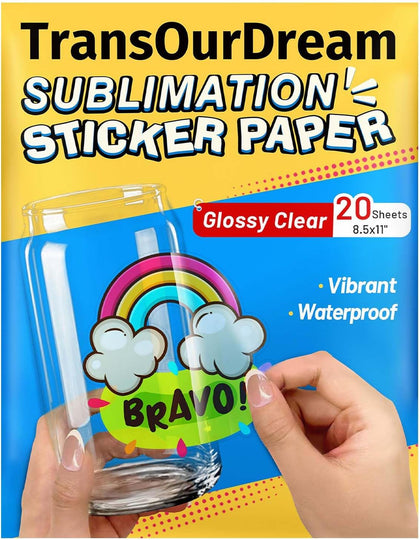 Sublimation Sticker Paper 8.5x11, Glossy Clear 20 Sheets | 100% Transparent, Glossy clear waterproof sticker paper