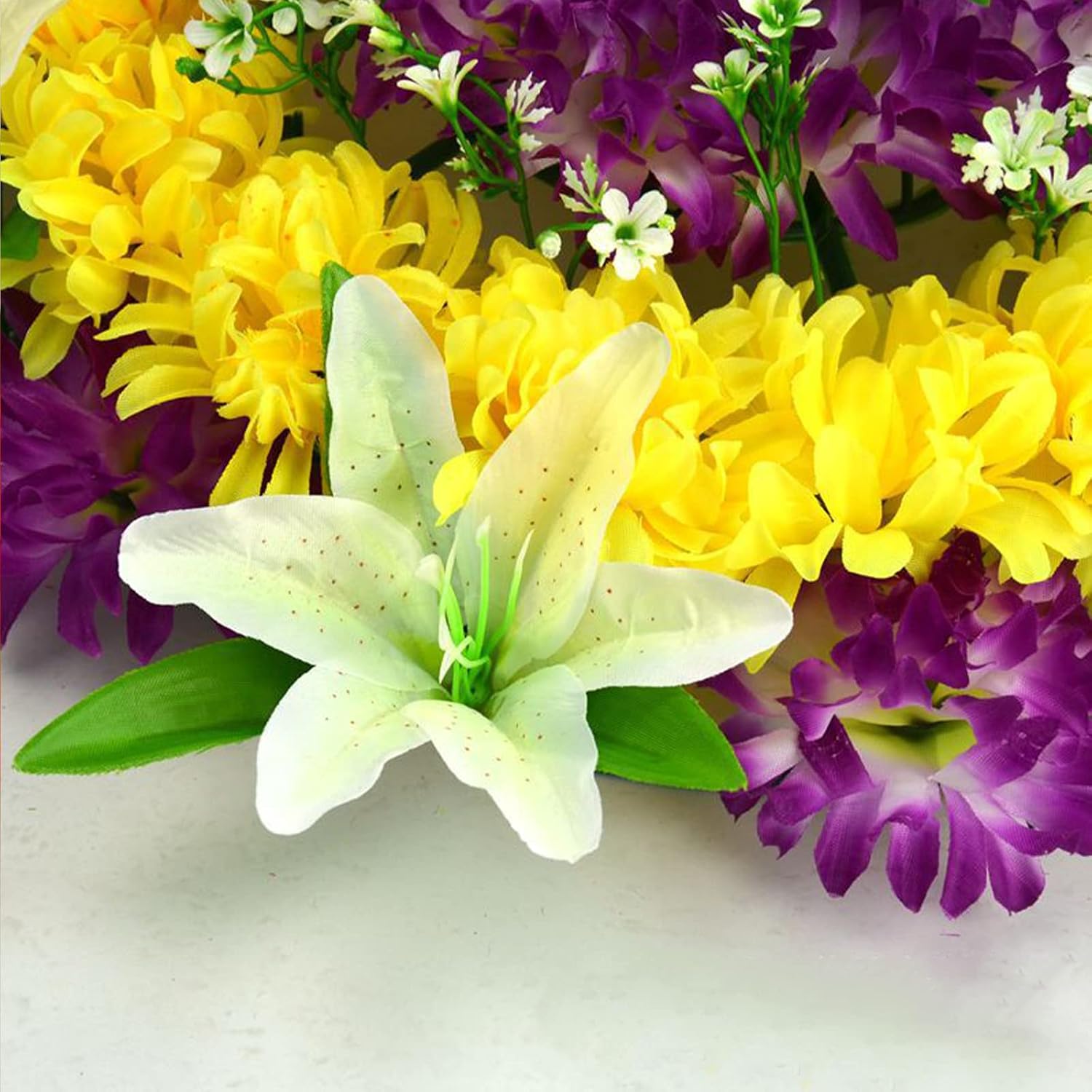 19.7In Artificial Cemetery Wreath, Artificial Funeral Wreath Silk Chrysanthemum Lilies Funeral Grave Wreaths, Spring