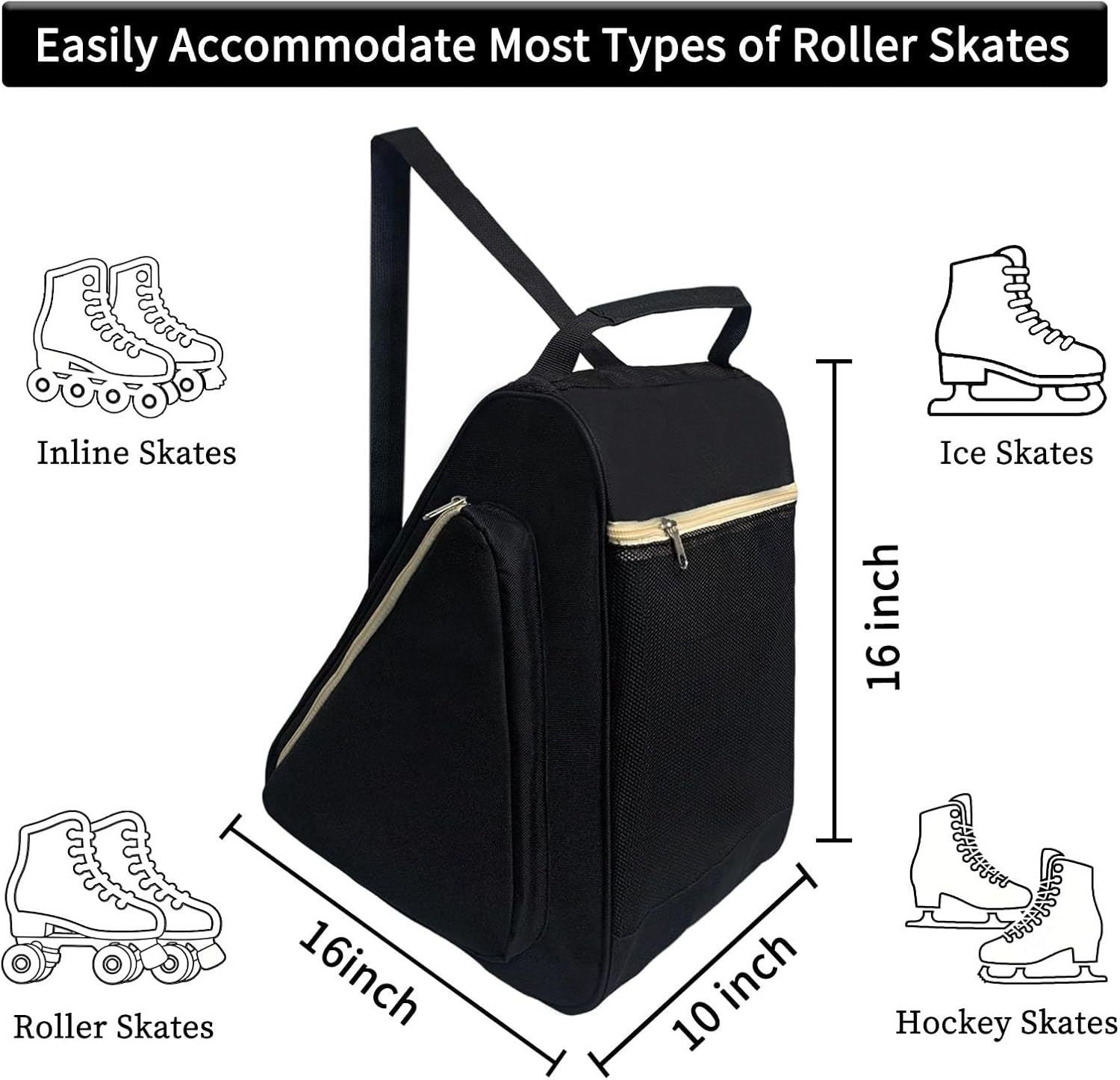 Roller Skate Bag,Adjustable Shoulder Strap ice Skate Bags for Girls Boys and Adults,Large Capacity Breathable Skate