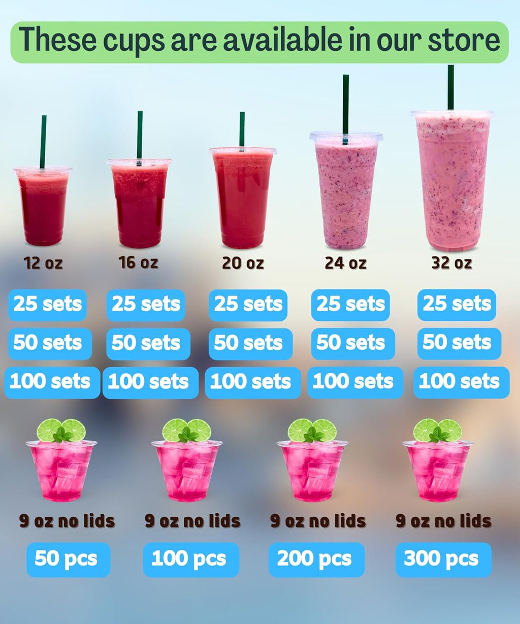 20 oz Clear Plastic Cups with Lids and STRAWS, Disposable Drinking Cups for Cold Drinks, Iced Coffee, Milkshakes