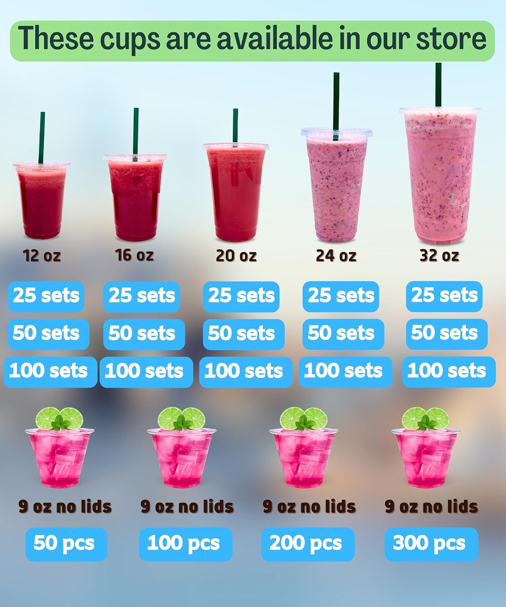 20 oz Clear Plastic Cups with Lids and STRAWS, Disposable Drinking Cups for Cold Drinks, Iced Coffee, Milkshakes