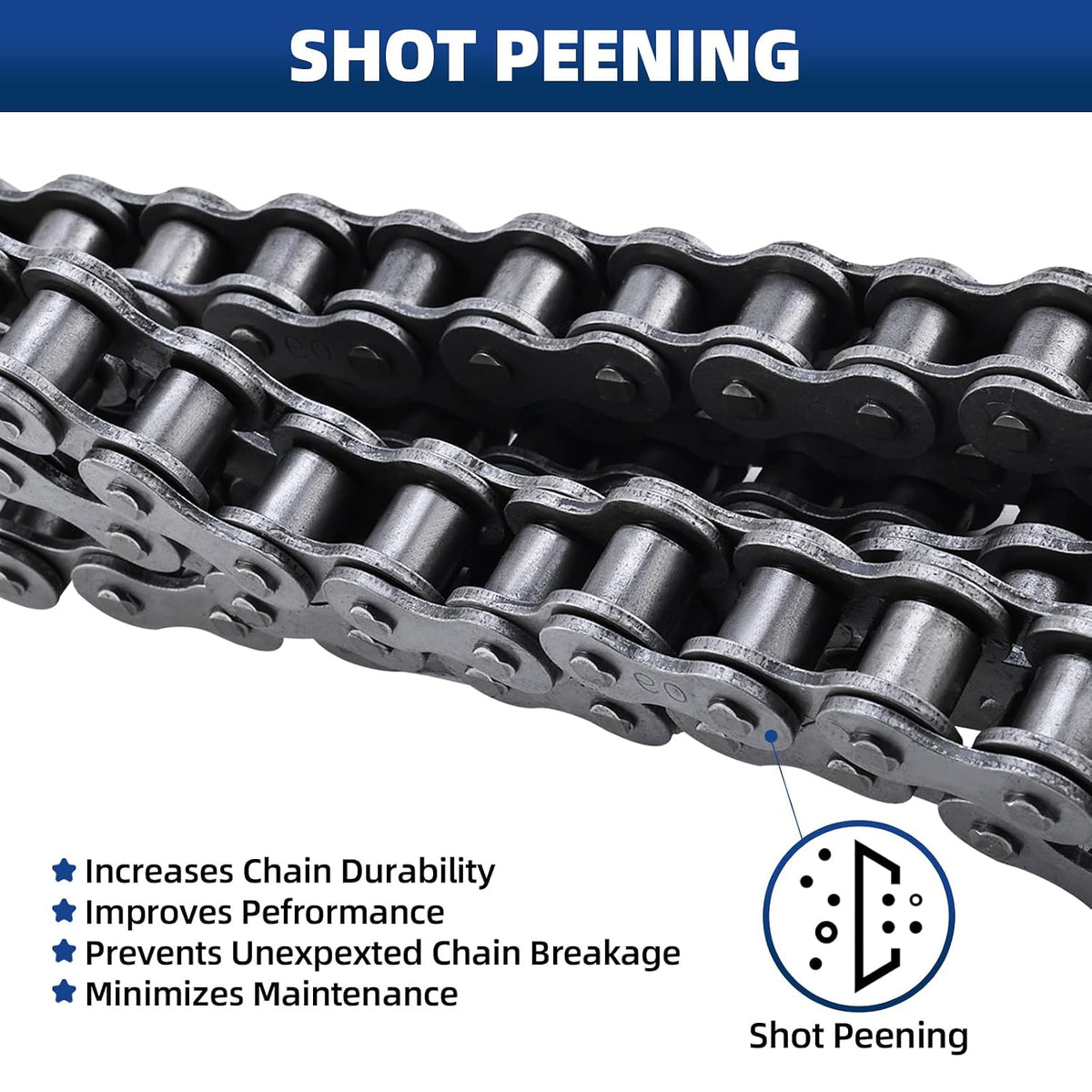 #60 Roller Chain, 10 Feet Carbon Steel Chain with 4 Free Connecting Links