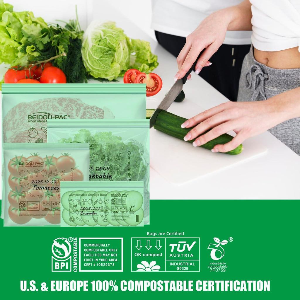 Compostable Snack Storage Zip Bags, 100 Count | 2 Mil | 6.5 IN x 3.25 IN, Freshness Easy Open Biodegradable