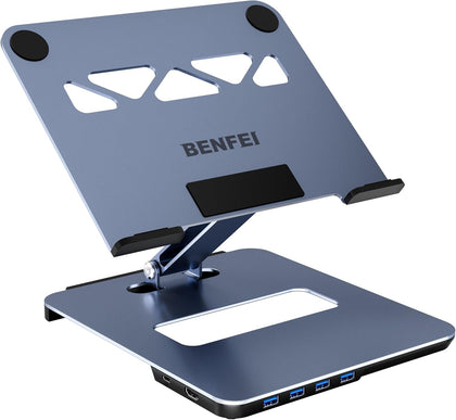 Laptop Stand with USB C 6in1 Docking Station, HDMI 4K@60Hz, 4*USB3.0, 100W PD Compatible with MacBook Pro/Air, iPad