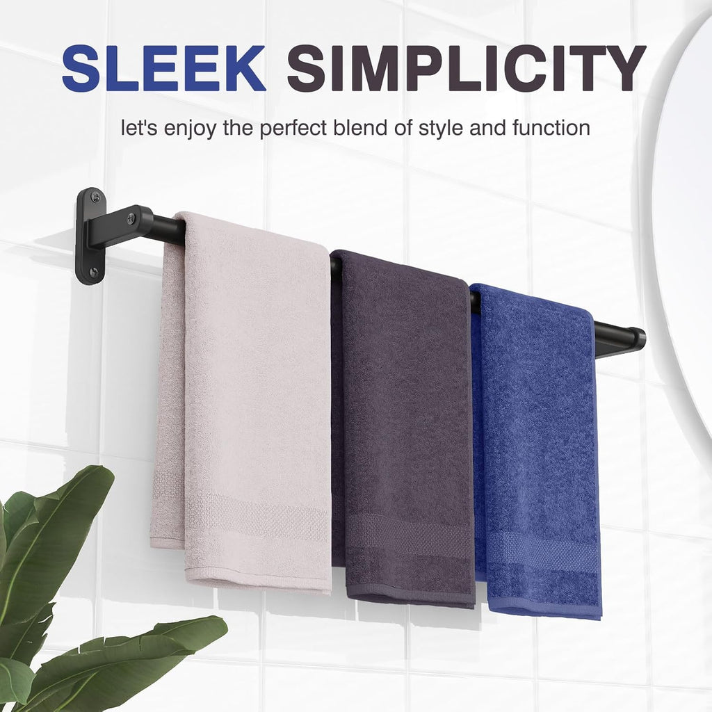 Matte Black Towel Rack for Bathroom - 24" Rustproof Towel Holder, Sturdy Towel Bar Wall Mounted, Space-Saving Towel