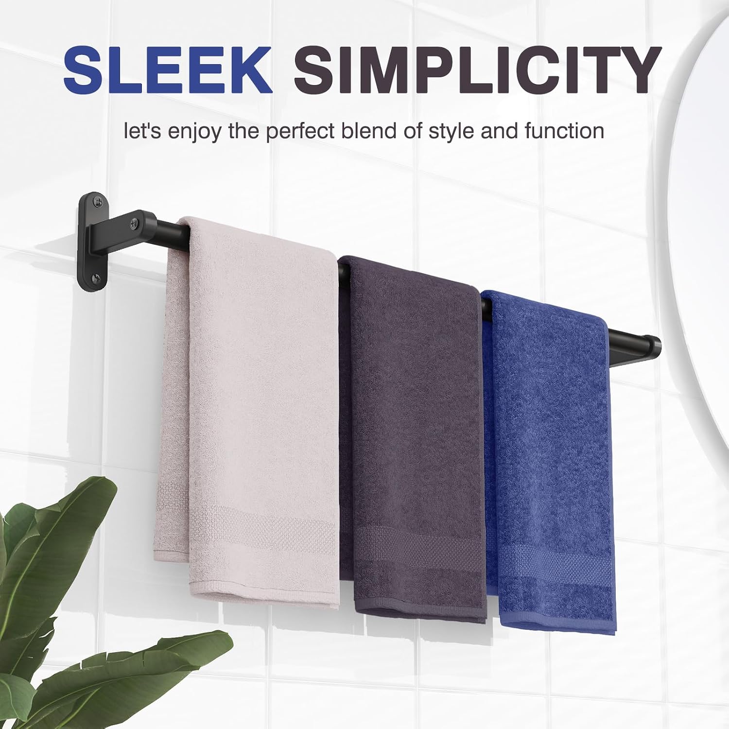 Matte Black Towel Rack for Bathroom - 24" Rustproof Towel Holder, Sturdy Towel Bar Wall Mounted, Space-Saving Towel