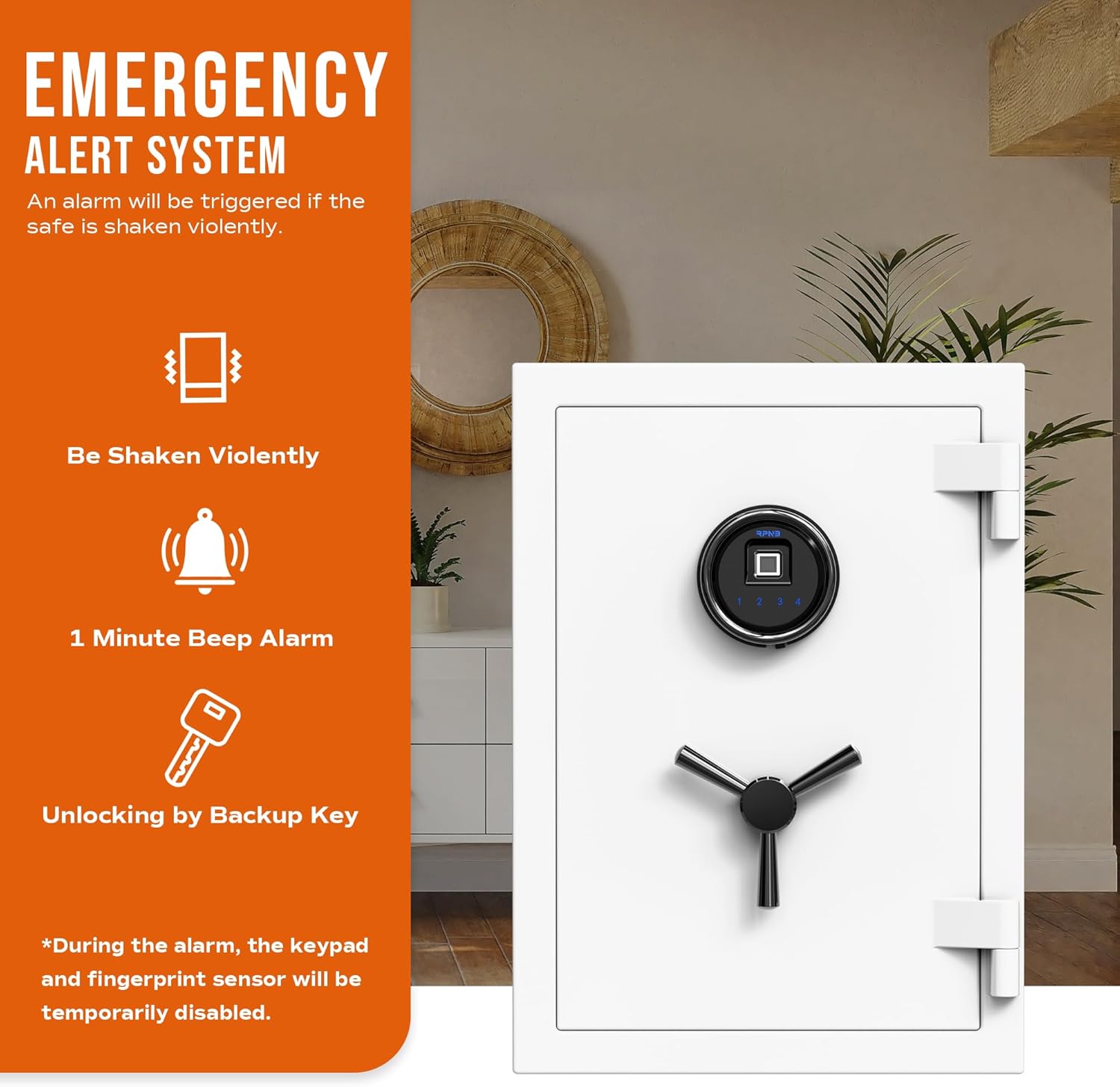 Deluxe Biometric Safe Box,Digital Fingerprint Fireproof Waterproof Safe with Touch Screen,Removable Shelf and 3 Spoke