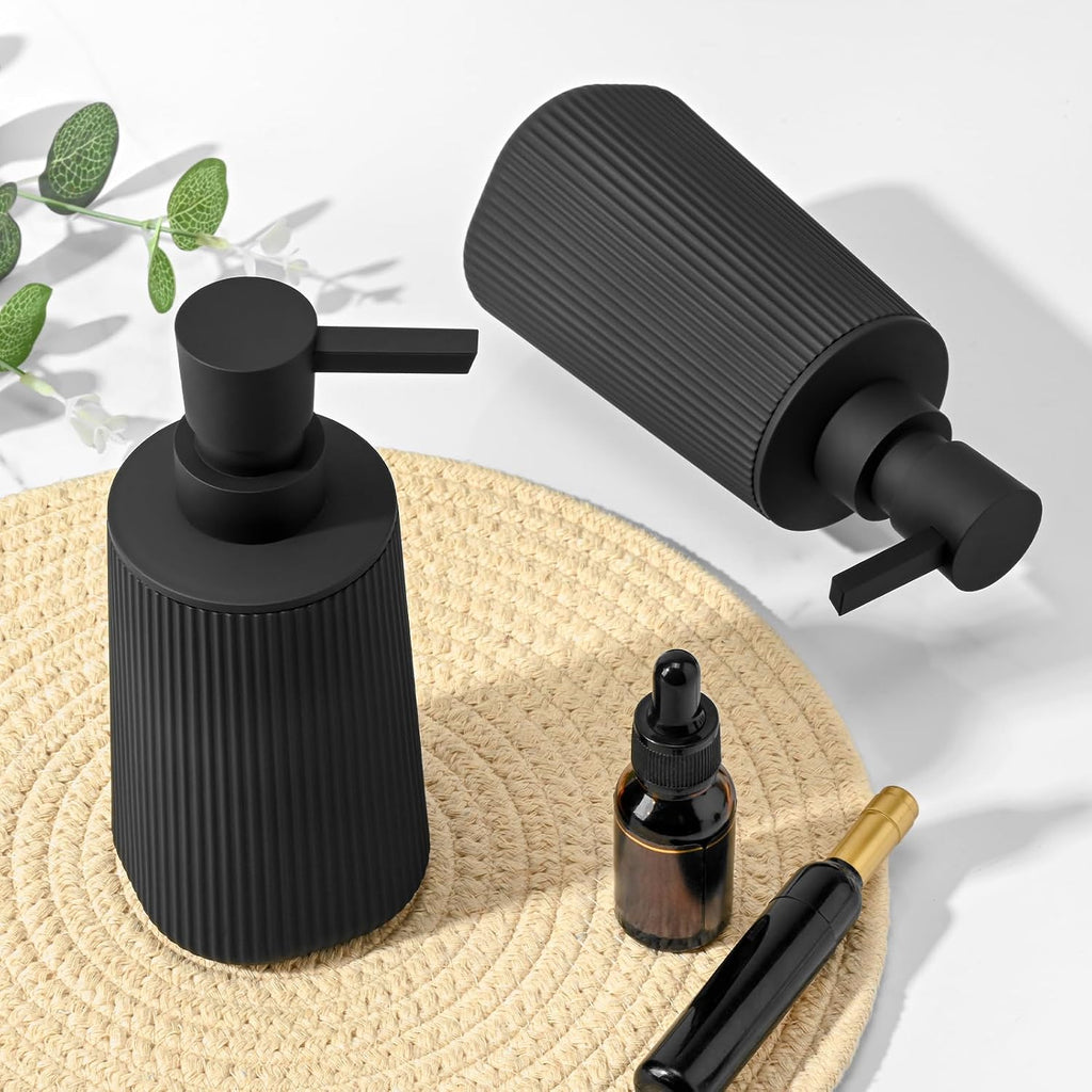 Black 2 Pack Hand Soap Dispensers Set | with No Rust Pump for Bathroom and Kitchen Countertops Refillable Matte