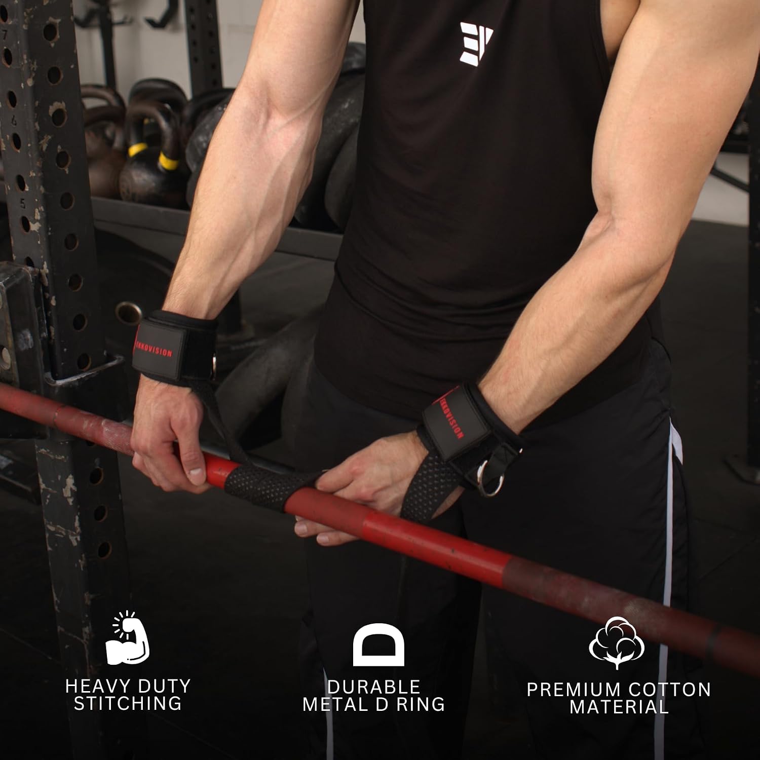 EKKO Weight Lifting Straps With Cuffed D Ring, Wrist Support for Men, Heavy Duty Thick Comfortable Lifting Straps