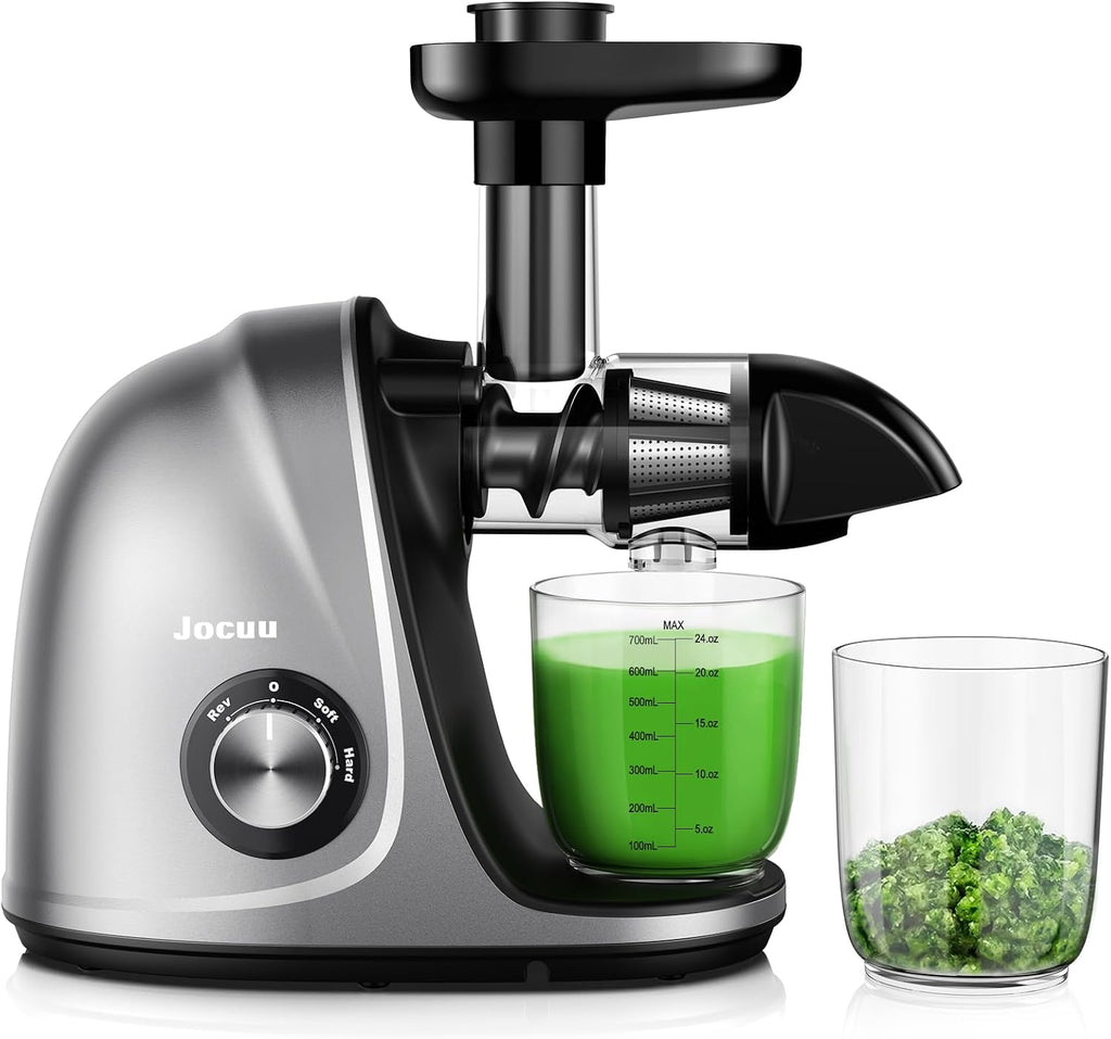 Juicer, Jocuu Slow Masticating Juicer Machines Easy to Clean, Soft/Hard Two Speed Quiet Motor Reverse Function