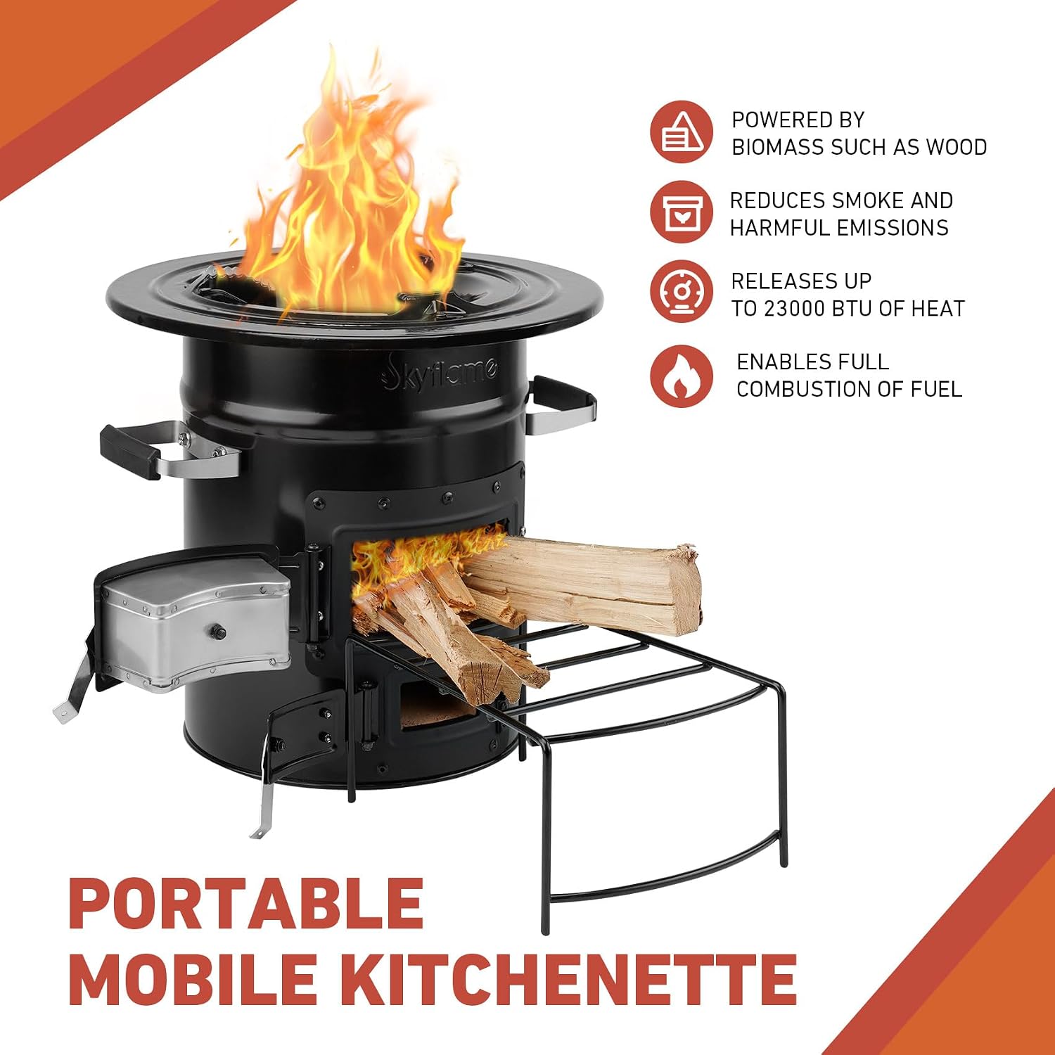 Wood Burning Rocket Stove, Portable Camping Stove, Black | Outdoor Cooking, Backpacking, RV and Survival, Essentials