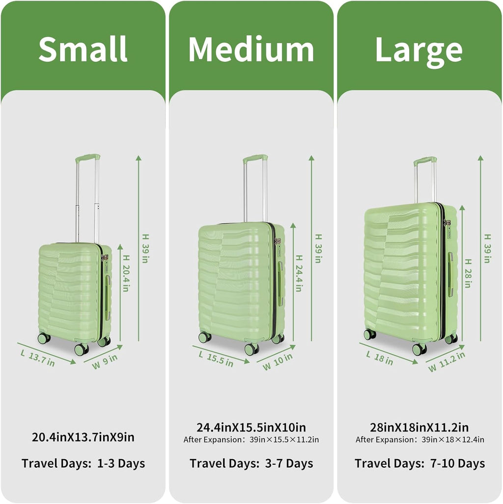 Lightweight Luggage with Spinner Wheels & YKK Zipper, 3-Piece Travel Suitcase ABS+PC Hardshell Luggage Set with TSA
