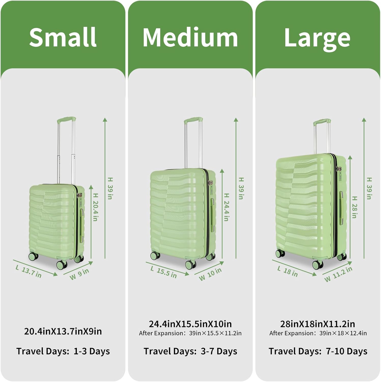 Lightweight Luggage with Spinner Wheels & YKK Zipper, 3-Piece Travel Suitcase ABS+PC Hardshell Luggage Set with TSA