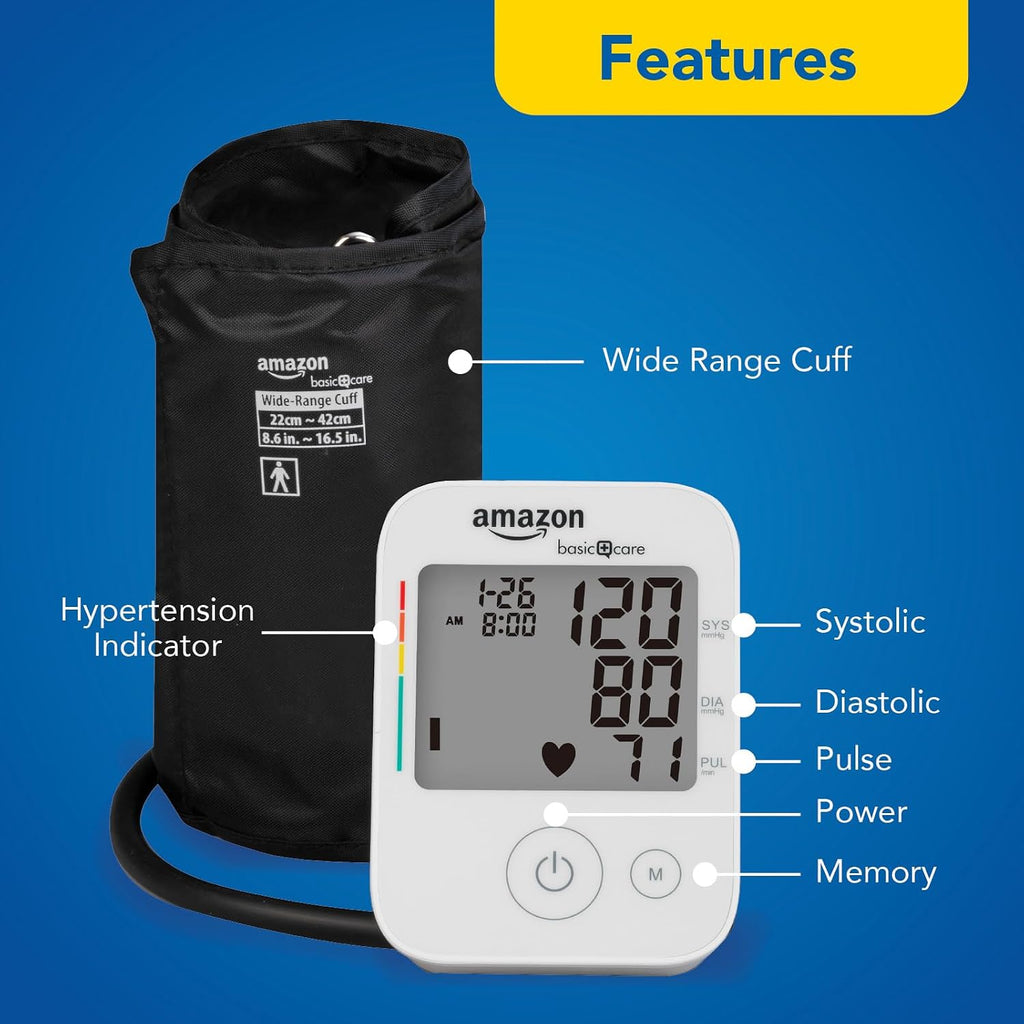 Blood Pressure Monitor, Wide Range Arm Cuff, Intelligent Inflation Technology, Home Monitoring, Hypertension