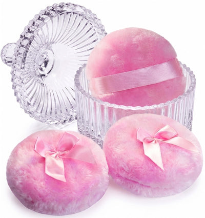 4pcs Powder Puff and Container Set -3 Body Powder Puffs,1 Container