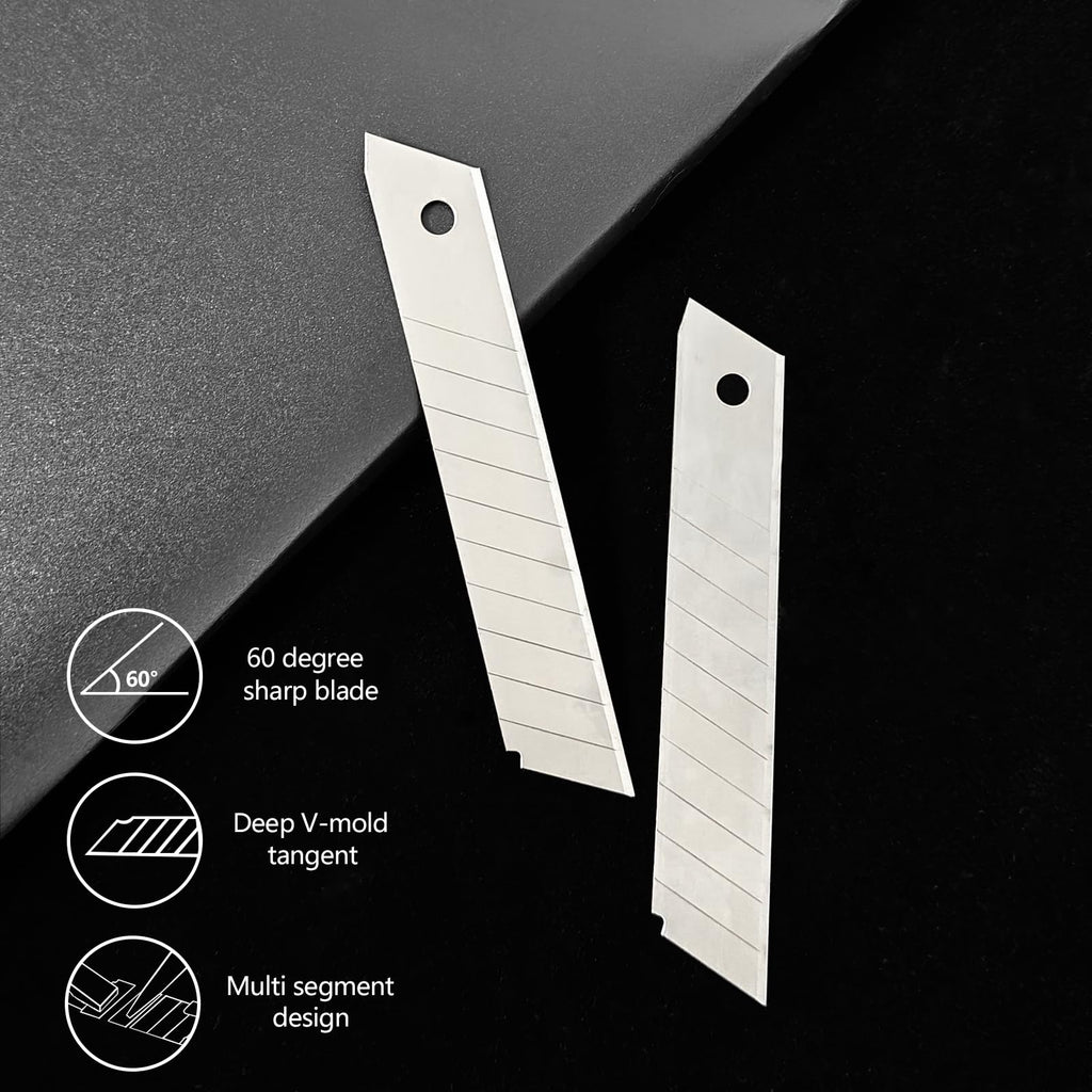 HIEMIE Tools 60Pcs 18mm Utility Knife Replacement Snap off Blades 60 Degree，Blades for Utility Knife and 18mm Box