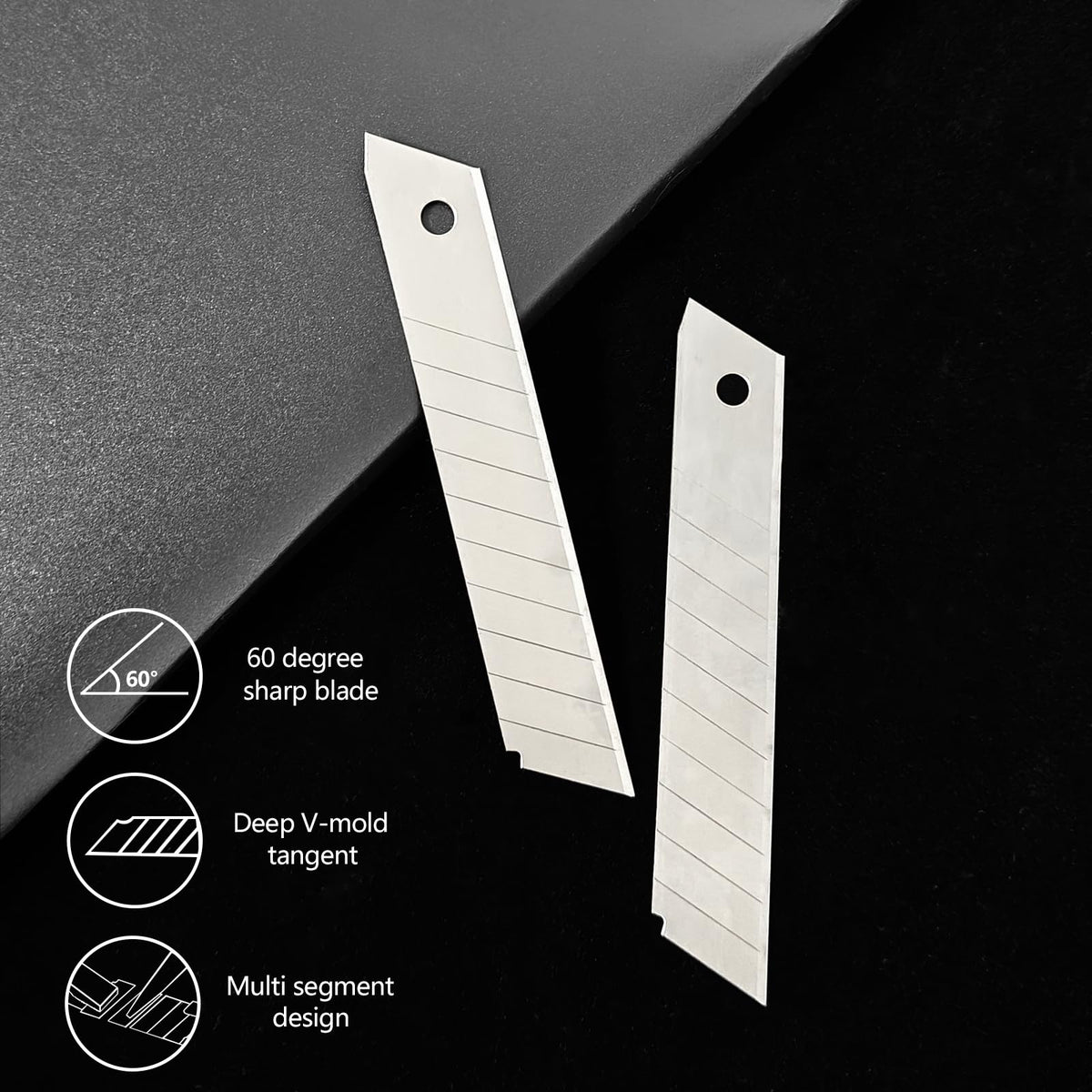HIEMIE Tools 60Pcs 18mm Utility Knife Replacement Snap off Blades 60 Degree，Blades for Utility Knife and 18mm Box