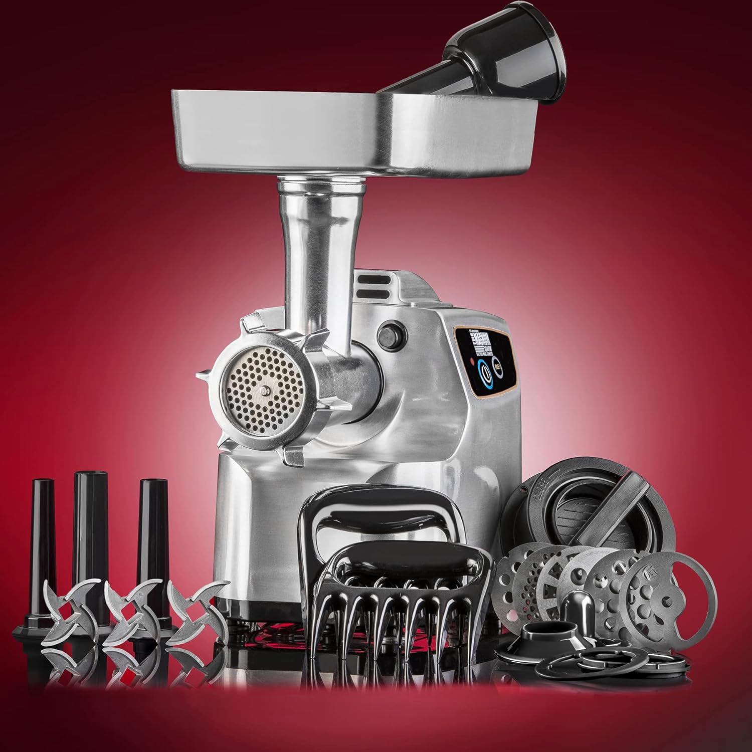 Magnum 1800W Electric Meat Grinder | Grinds Soft Bones | High-Capacity Meat Tray | 6 Grinding Plates | 3 Stainless