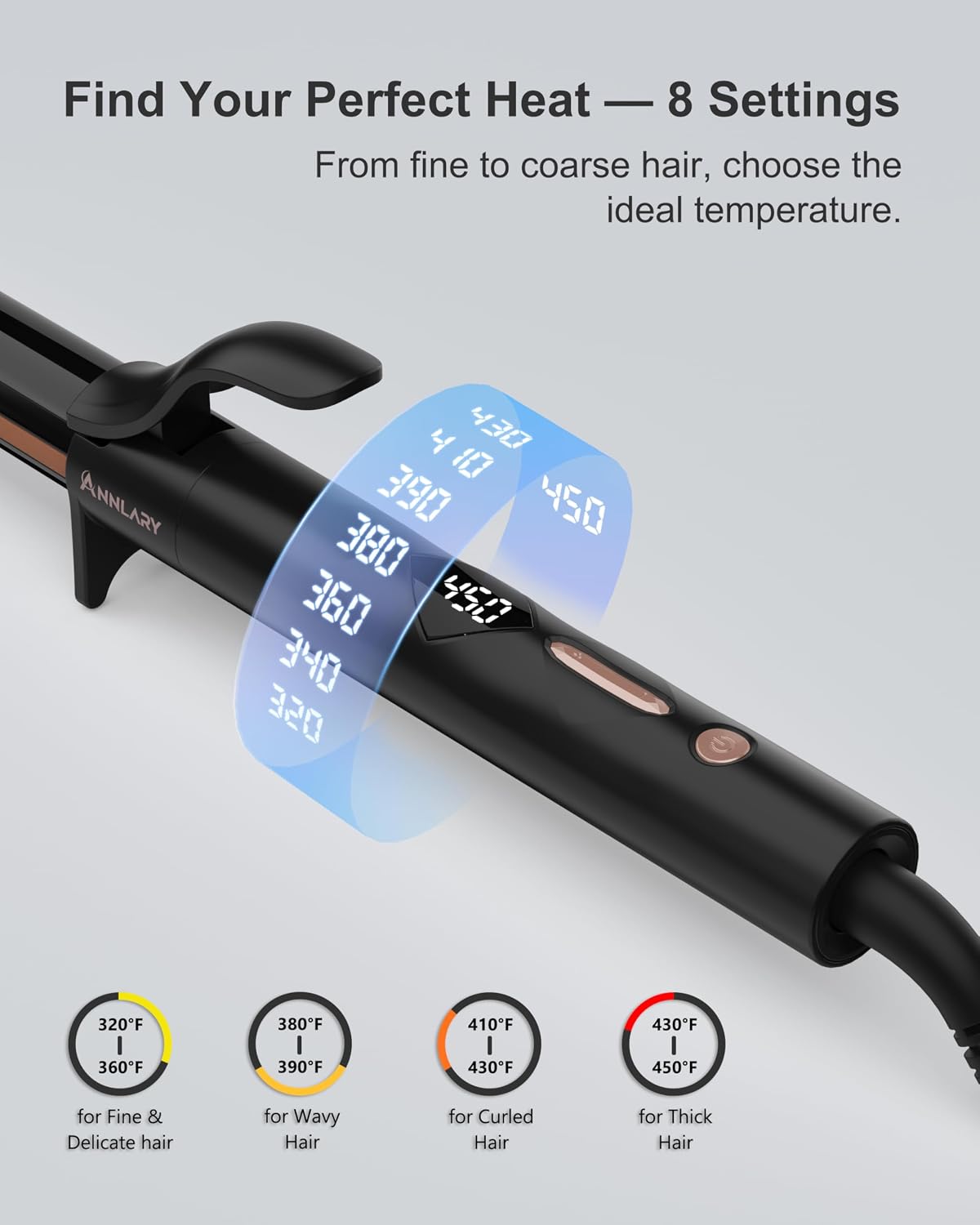 1 Inch Curling Iron, Titanium Ceramic Hair Curler, Fast Heating Curling Wand with 8 Heat Settings with LED Display