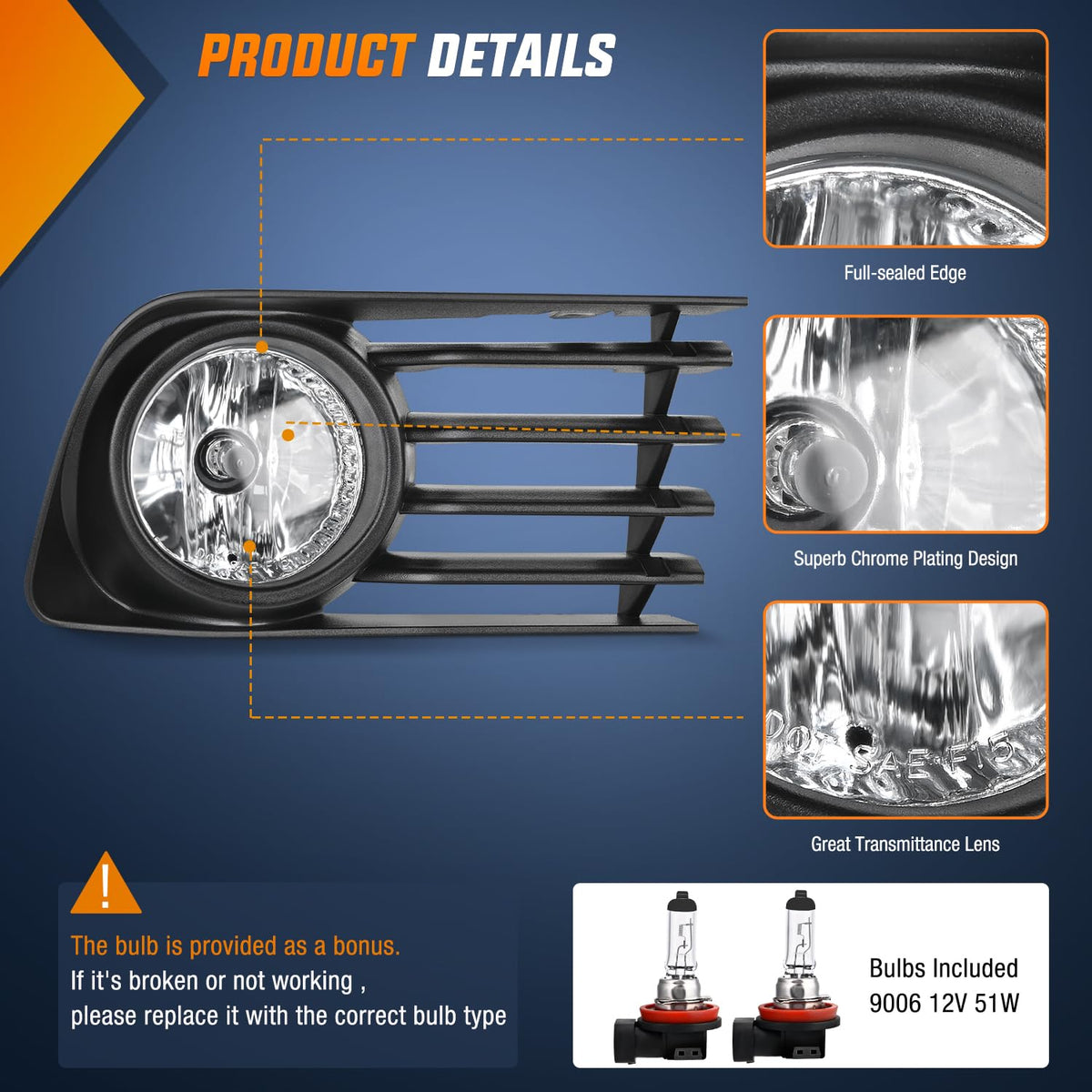 Fog Lights Assembly for 2004 2005 2006 2007 2008 2009 Toyota Prius