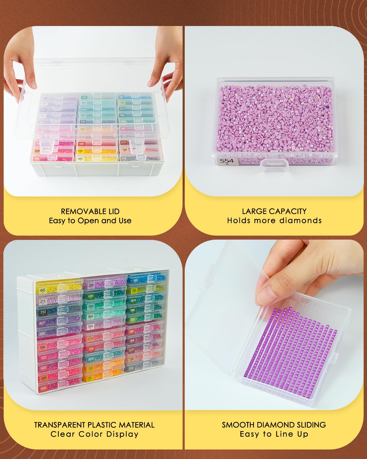 Diamond Art Trays with Lids, 60PCS Diamond Painting Storage, White