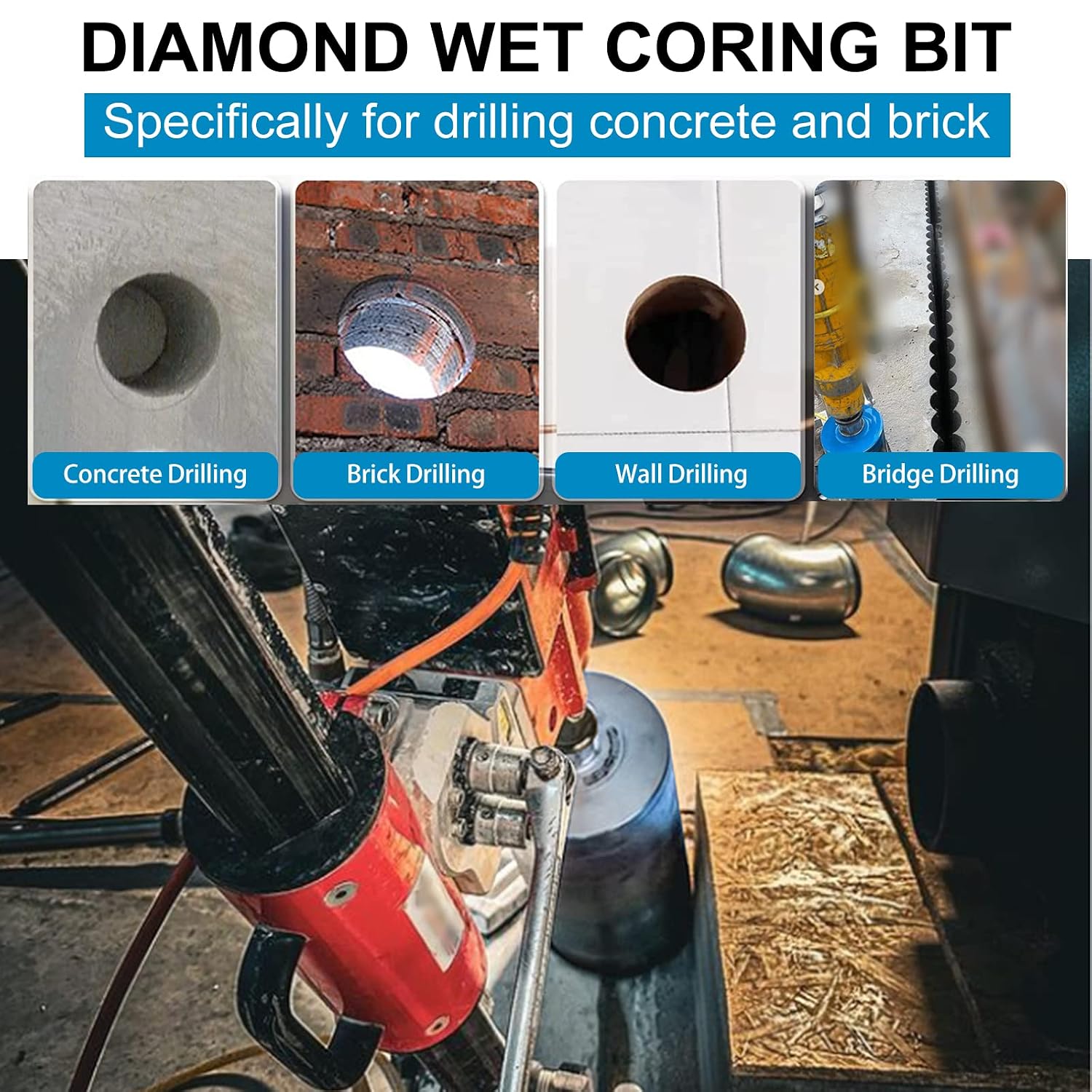 Wet Diamond Core Drill Bits 3"/77mm Diameter, 15"/380mm Drilling Depth Concrete Core Drill Bit, 1-1/4-7" Thread Core