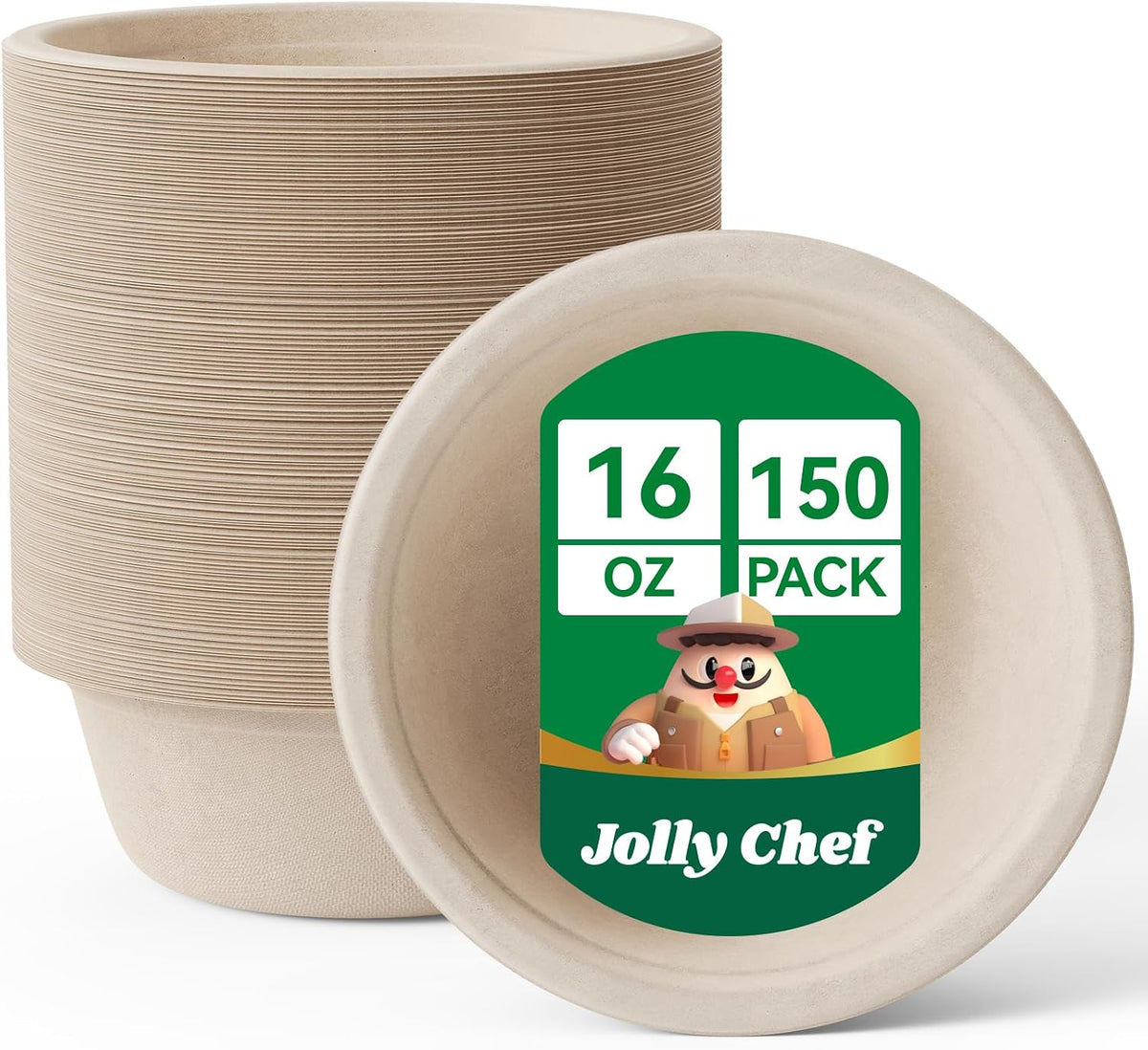 Compostable Disposable Paper Bowl 16 oz Heavy Duty Soup Containers 150 Pack