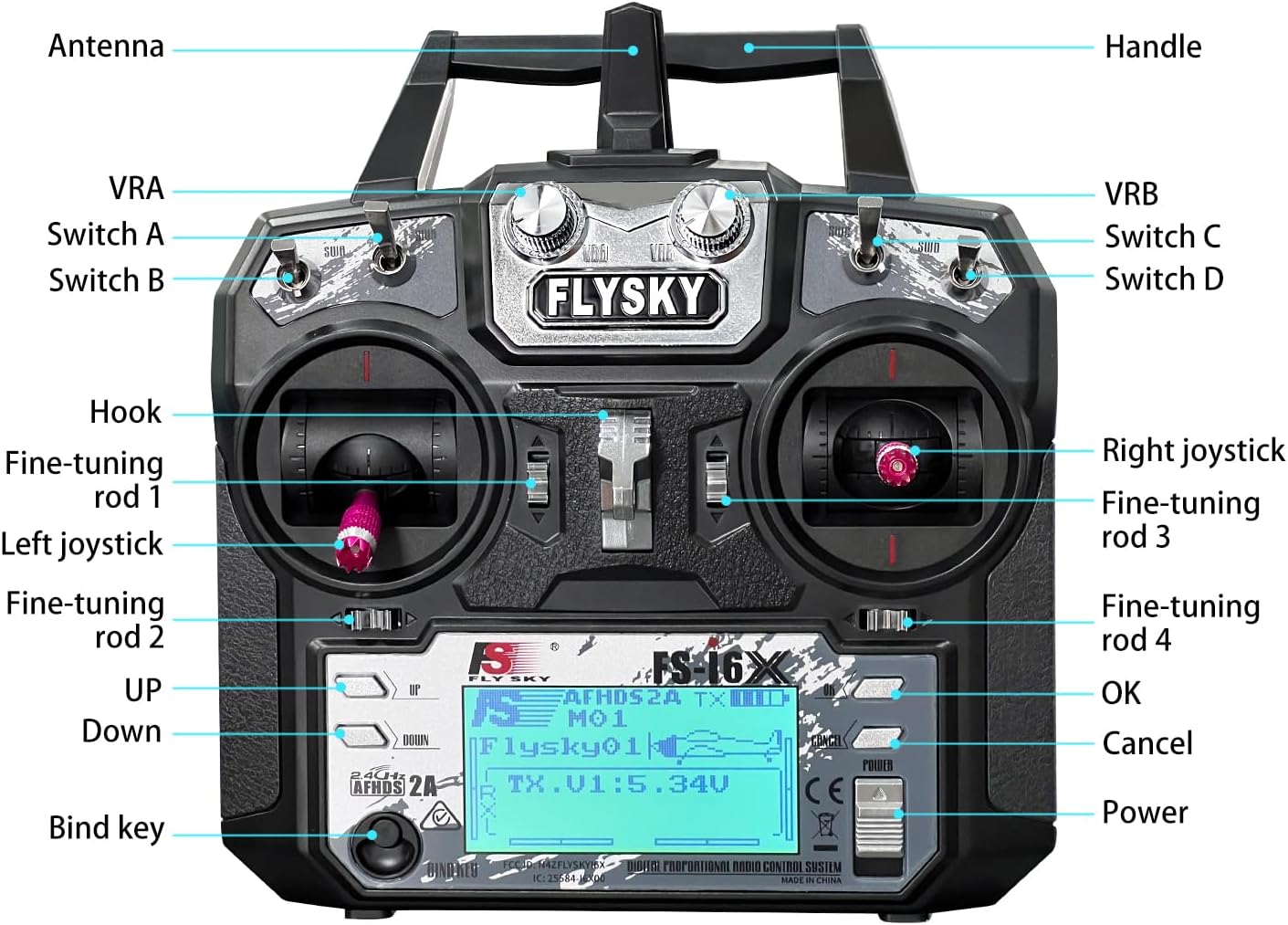 FS-i6X 10 Ch Transmitter, 2.4GHz RC Controller with FS-iA6B Receiver for Drone Multirotor Airplane Helicopter Car