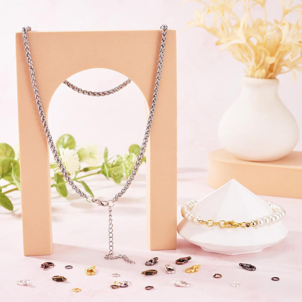 Pandahall 6 Colors Jewelry Finding Kits with 5mm Open Jump Rings & 12x6mm Lobster Claw Clasp for DIY Bracelet