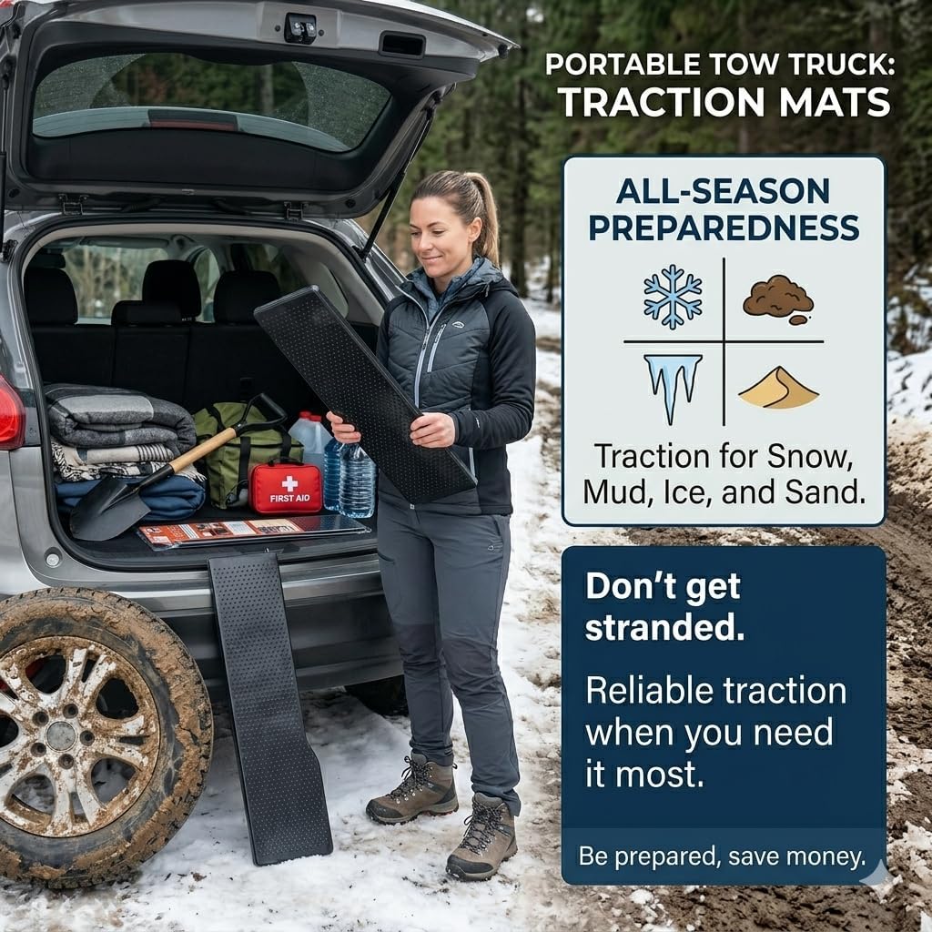 Portable Tire Traction Mats for Cars, Trucks & SUVs Emergency Grip Recovery Tracks for Snow, Ice, Mud & Sand Heavy