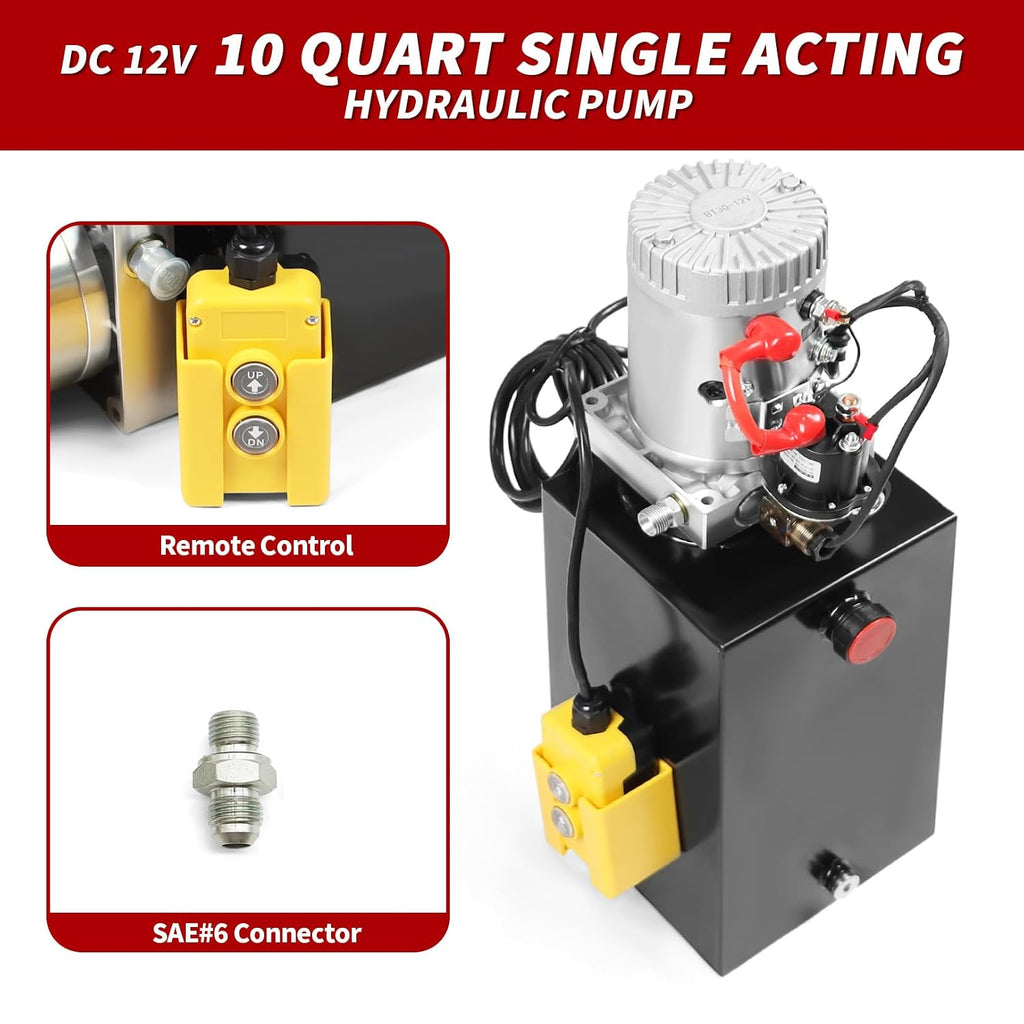 Nakkaa 12V DC 10 Quart Single Acting Hydraulic Pump Hydraulic Power Unit