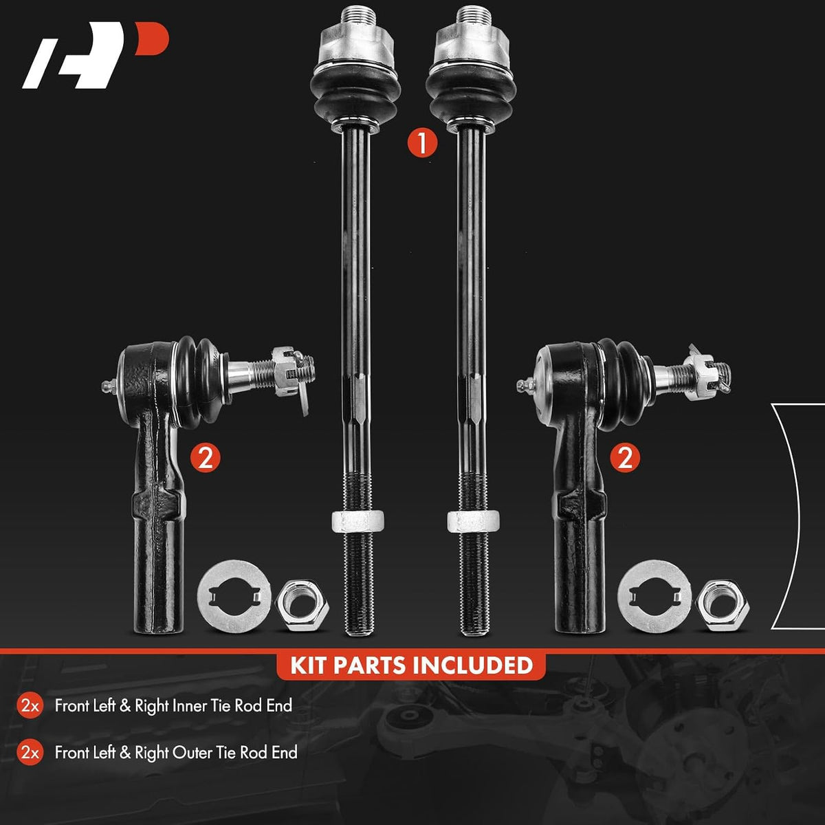 A-Premium Front Inner & Outer Tie Rod End Kit Fix Uneven Tire Wear