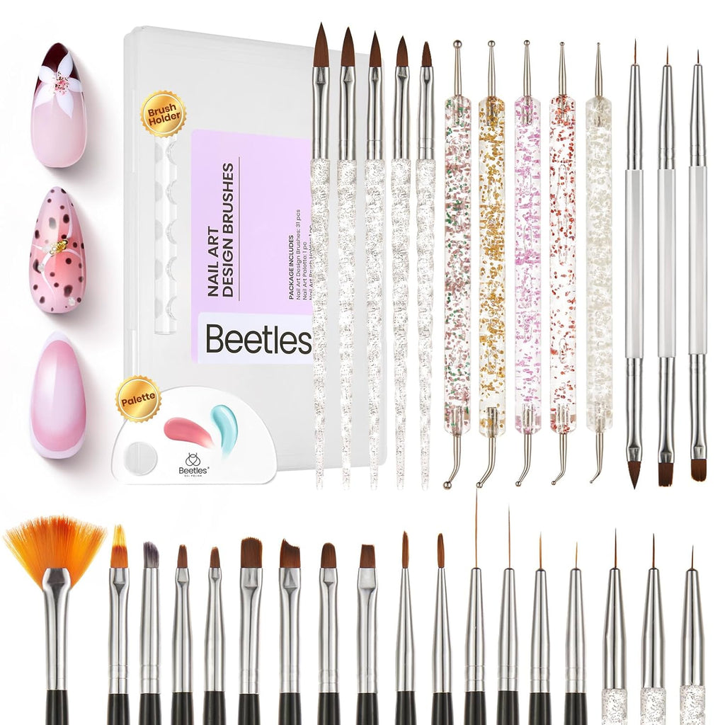 Beetles Nail Art Brushes 31pcs with Case Daul Ended Flower Dotting Tools