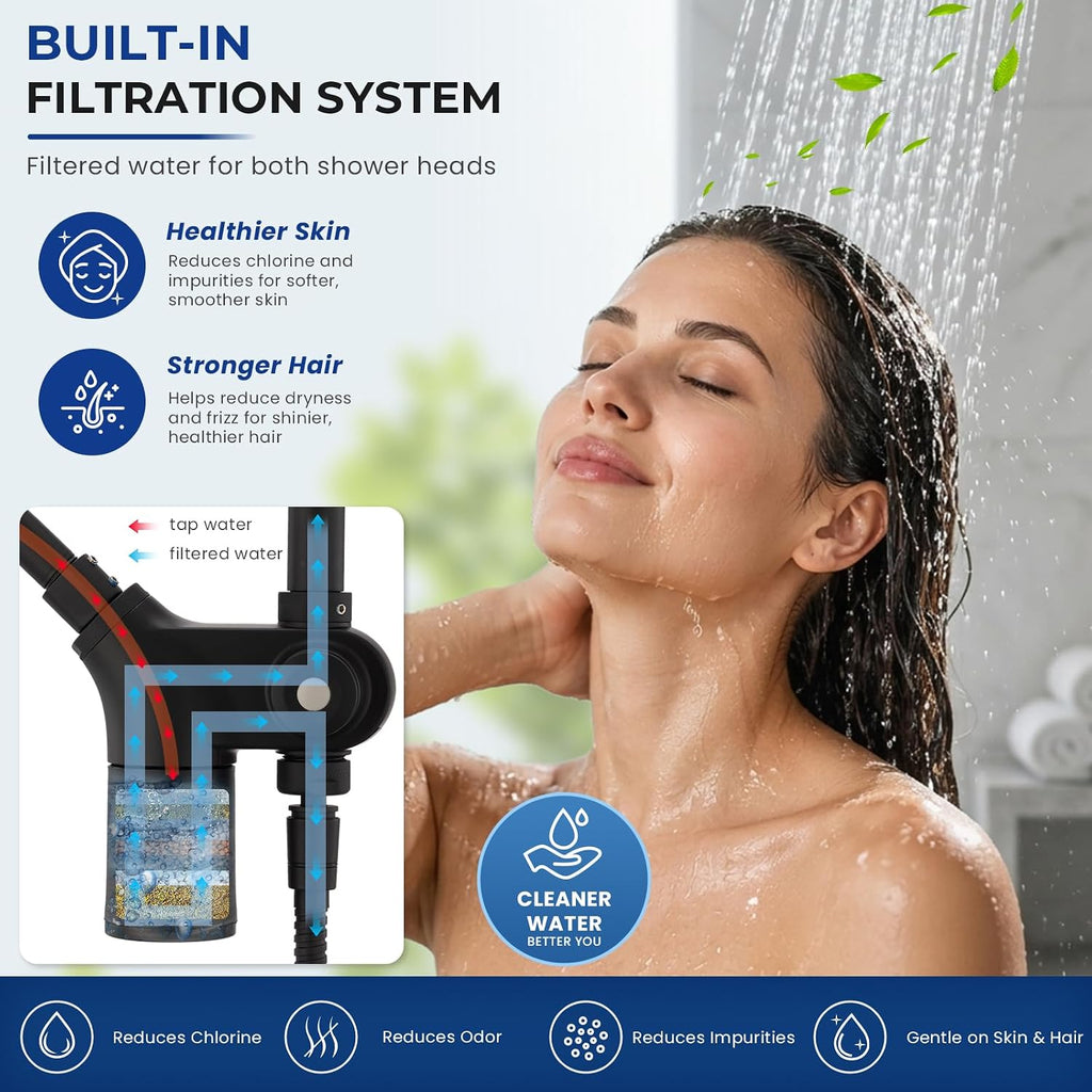 Upgraded Dual Shower Heads Combo, 10 inch Filtered Shower Head with Handheld, 3-Way Rain Shower Head with Filters, 7