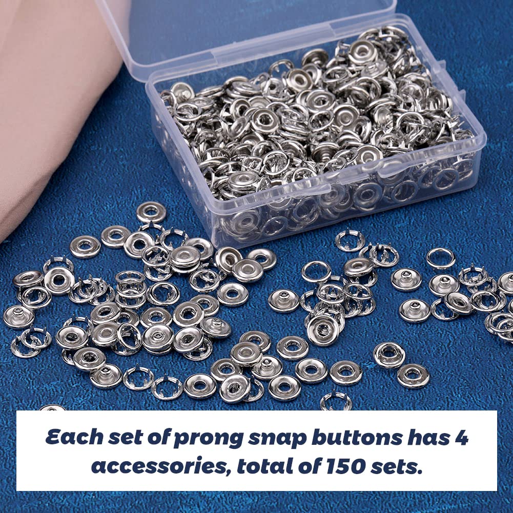 150 Sets Snap Button, 9.5mm Metal Silver Snaps Buttons for Crafting