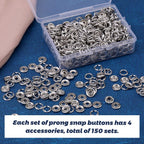 150 Sets Snap Button, 9.5mm Metal Silver Snaps Buttons for Crafting