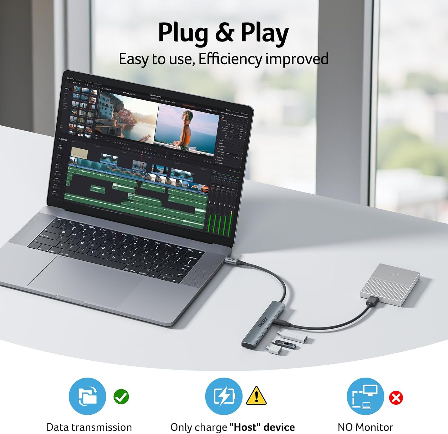 10 Gbps USB C Hub, USBC Splitter with 4*USB C 3.2 and 100W PD Port, Fast Transfer Type-C Multiport Adapter Compatible