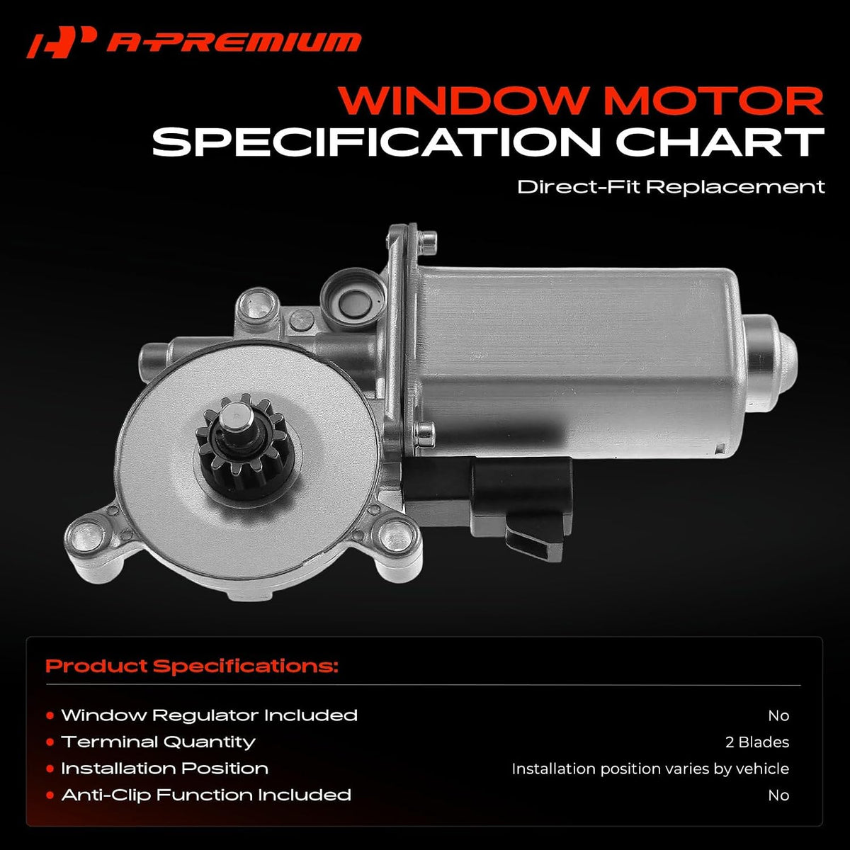 A-Premium Power Window Lift Motor, with 2-Pin Plug
