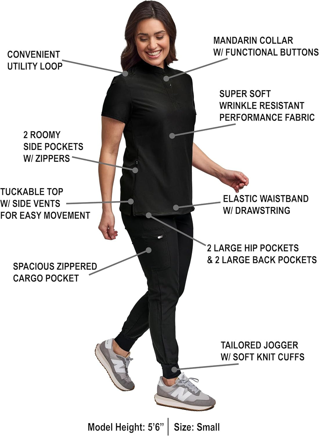 Scrubs for Women Scrub Set - Slim Fit Jogger Pant and Mandarin Collar Tuck-In Top, Easy Care Uniform