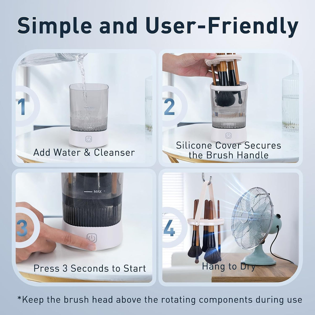 Electric Makeup Brush Cleaner - 12000 RPM Makeup Brush Cleaning Machine, IP65 Waterproof Automatic Makeup Brush