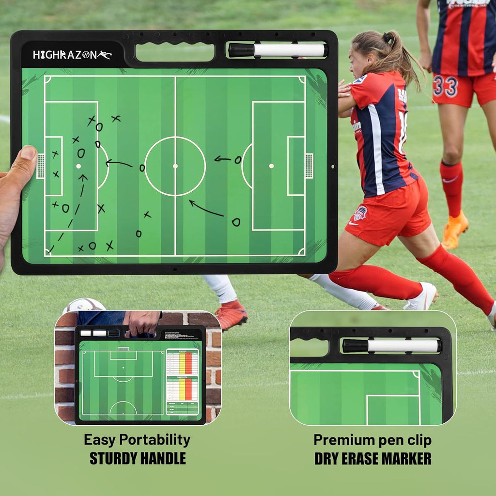 Dry Erase Soccer Clipboard for Coach, Premium Tactical Soccer Coaching Board, Portable Double Sides Full & Half Court