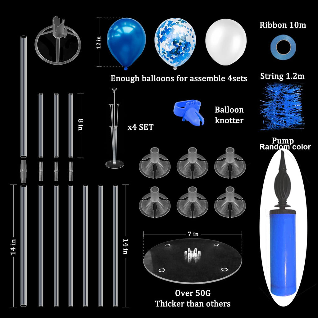 Blue Party Decorations,4 Set Balloon Stand with Pump and Blue Balloons for Birthday Graduation Retirement Anniversary